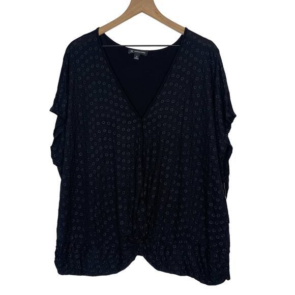 NEW INC International Concepts Blouse Women's Size 3X Black Eyelet Twist Front - Picture 1 of 8